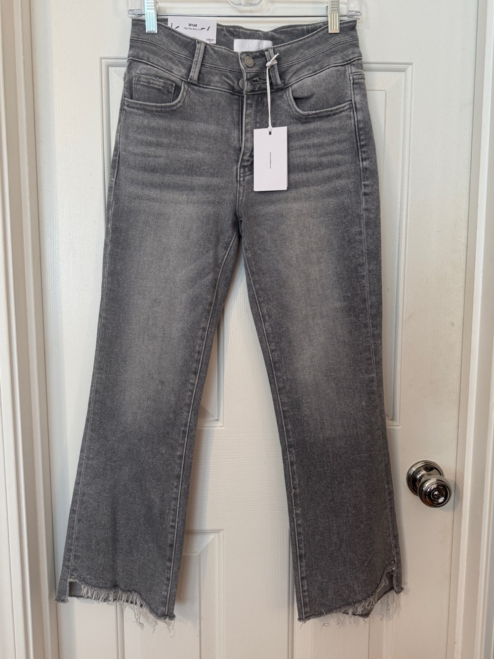 Vervet High-Rise Gray Boot cut Jeans with Raw Hem